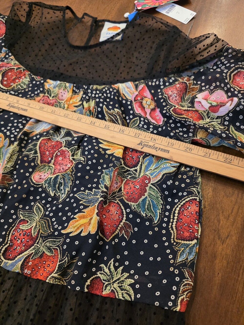 NWT Farm Rio x Anthropologie Sheer Mesh Polka Dot Floral Blouse Sz S Boho - Picture 10 of 11